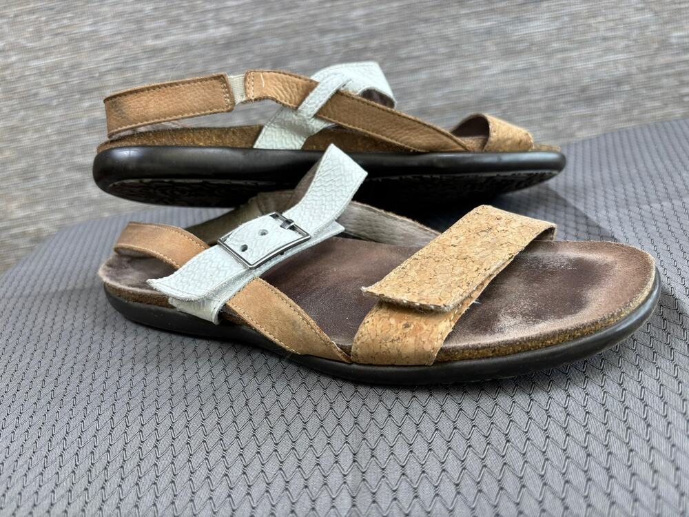 Naot Sandals Shoes Womens Size 9 Brown Leather Cork Slingback Buckle Comfort